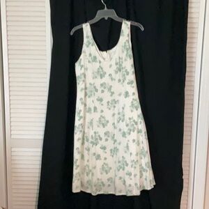 Floral Sleeveless Dress - Green on White